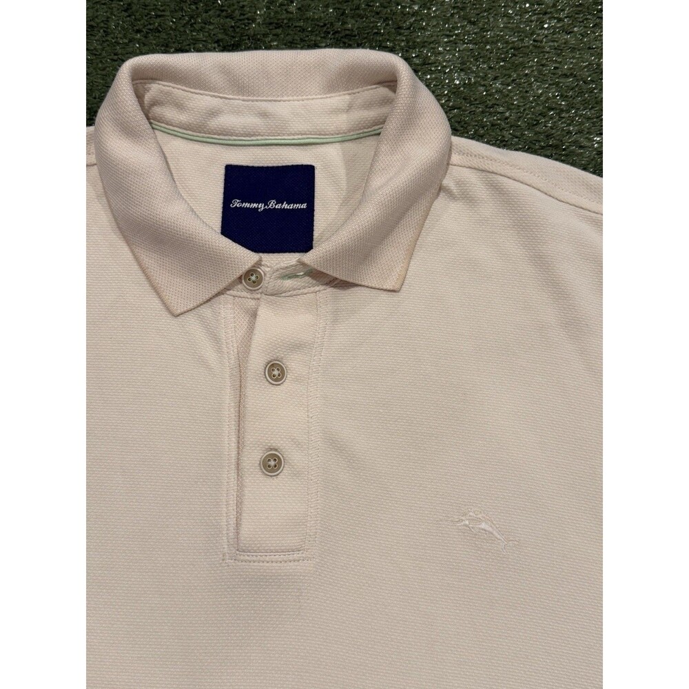 Tommy Bahama Polo Shirt Men Large Khaki Short Sleeve Marlin logo